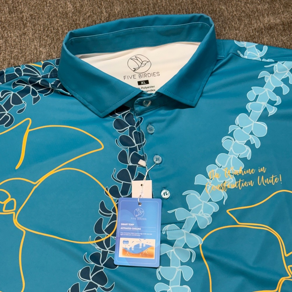Five Birdies NAWIC Women in Construction Polo Shirt Teal Floral XL NWT